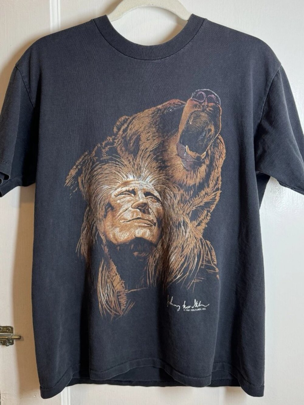 1991 Holoubek Bear Graphic Tee Medium Made in USA